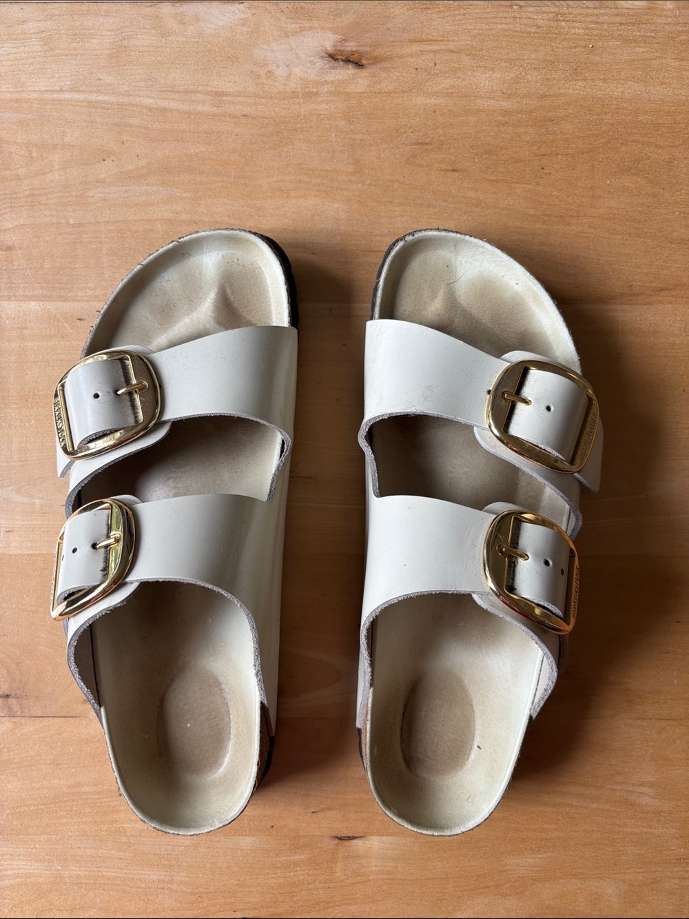 Birkenstock Arizona Big Buckle Slide Sandal 8-8.5/ 29 EU, Beige, Patent leather